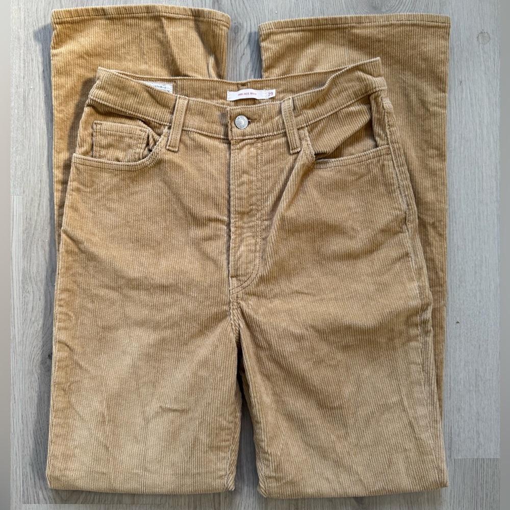 Levi’s Premium Women’s Ribcage Boot Tan Light Brown Corduroy Pants Size 29